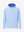 3D view of light blue soft stretchy hoodie with inner print hood