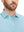 Close-up of a model wearing the aqua feather weight jacquard polo shirts, focusing on the collar and face
