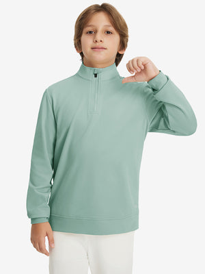 Youth Winter Micro-fleece Quarter Zip Pullover in klein blue, youth model front upper body view