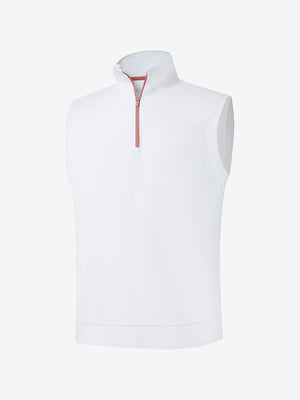 3d view of garment in white lightweight sleeveless quarter zip golf vest