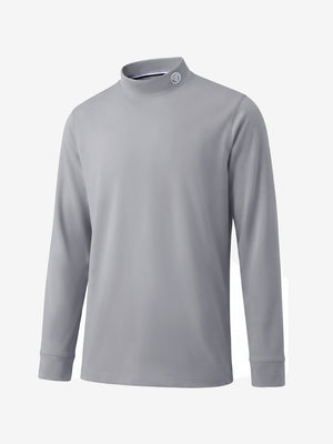 3d view of garment in grey warm brushed mock neck golf t shirt