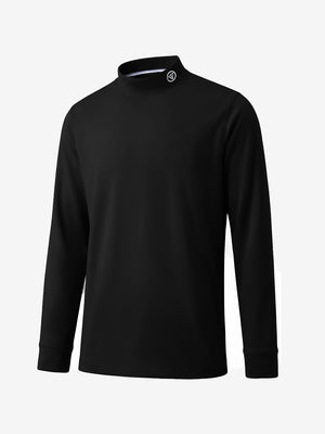 3d view of garment in black warm brushed mock neck golf t shirt