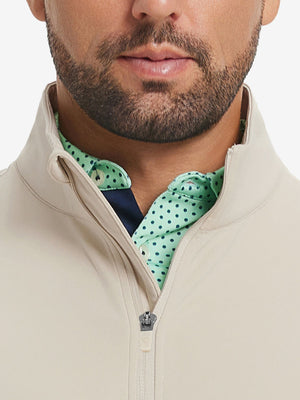 Ultra-Soft Brushed Fleece Lining Quarter Zip Sweatshirt in light khaki, close-up front view