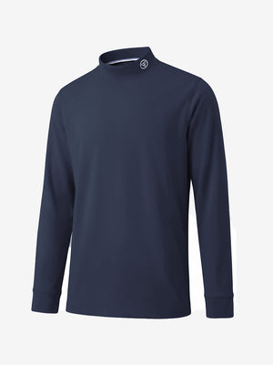 3d view of garment in navy warm brushed mock neck golf t shirt