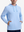 Front view of model showcasing light blue soft stretchy hoodie with inner print hood