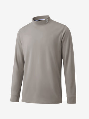 3d view of garment in sand warm brushed mock neck golf t shirt