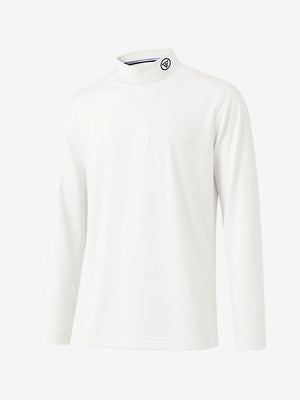 3d view of garment in beige  warm brushed mock neck golf t shirt