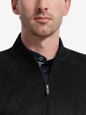 Men's Micro Suede Bomber Jacket With Jacquard Rib Trim
