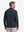 Back upper body shot of model wearing dark navy solid stretch cotton pique long sleeve polo shirts