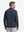 Back upper body shot of model wearing navy solid stretch cotton pique long sleeve polo shirts