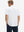 Back upper body shot of model wearing white cool print plain button up shirts