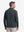 Back upper body shot of model wearing dark gray solid stretch cotton pique long sleeve polo shirts