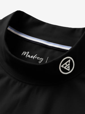 Collar detail close-up in black warm brushed mock neck golf t shirt