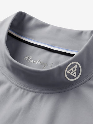 Collar detail close-up in grey warm brushed mock neck golf t shirt