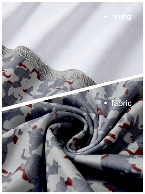 Close-up view of grey/wine camo   full print quarter zip sleeveless vest pullover showing inner lining and outer fabric  details