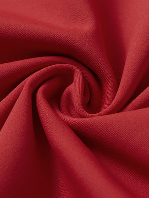 Close-up texture of red soft stretchy hoodie with inner print hood fabric showing detailed premium material and weave