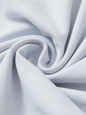 Close-up texture of  misty blue soft stretchy hoodie with inner print hood fabric showing detailed premium material and weave