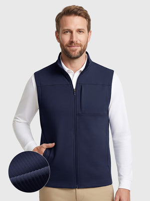 Nylon Blend Stripe Texture Golf Vest with 5 Pockets