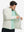 Model front half body lifting jacket, hand in inner pocket, textured insulated winter jacket, beige.