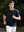 Front action shot of model wearing dark blue heather moisture wicking heather round neck athletic t-shirt while running